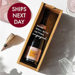 Verlovingscadeau voor stel, gepersonaliseerde verlovingswijnflesdoos, aangepaste champagnedoos, houten wijndoos, past goed bij verloving