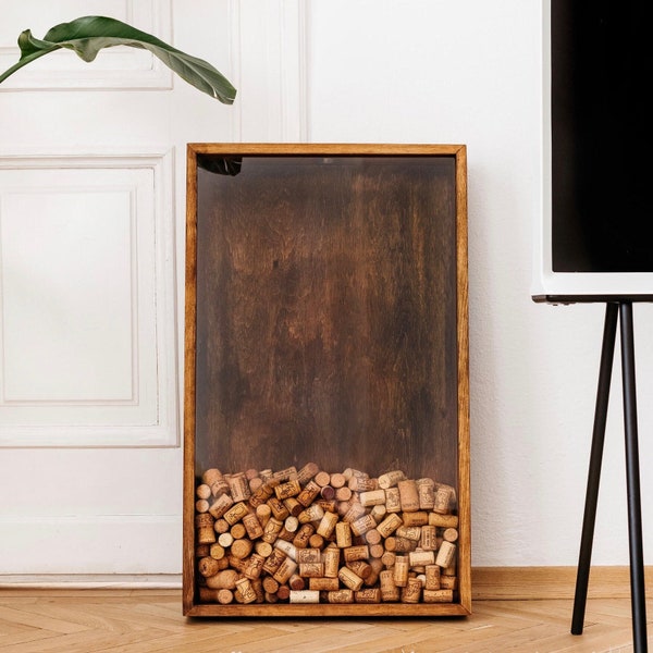 WALNUSS Benutzerdefinierter Weinkorkenhalter, Weinkorken-Display-Schattenbox, Weinkorkenrahmen aus Holz, Cadre Bouchon de Vin, zeitgenössisches Home-Bar-Dekor