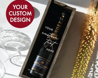 CUSTOM TEXT / DESIGN Wine Box, Unique Corporate Gift, Personalized Champagne Box, Christmas Gift Idea, Engraved Wooden Bottle Box,