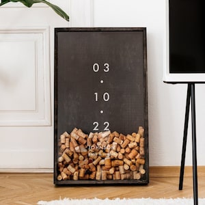 Huwelijksdatumcadeau, wijnkurkhouder, jubileumcadeau voor haar en hem, aangepaste wijnkurkhouder, jubileumcadeau voor vrouw/echtgenoot/ouders
