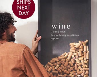 Wine Lover Gift Idea, Handmade Wine Cork Collector, Wine Cork Frame, Bar Wall Decor, Wooden Wine Sign, Cork Display Box, Funny Wine Gift