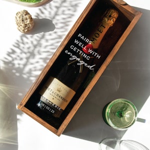 Engagement Gift for Couple, Personalized Engagement Wine Bottle Box, Custom Champagne Box, Wooden Wine Box, Pairs Well With Getting Engaged image 7