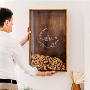 Christmas Wine Gift Personalized, Custom Gift for Couple, Anniversary Gift for Parents, Rustic Wood Wine Cork Holder, Family Name Sign