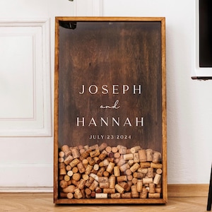 Personalized Wedding Couple Gift, Rustic Wedding Guest Book, Customized Wine Cork Holder, Engagement Gift, Alternative Guestbook, Wood Decor