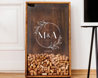 Cadeau de mariage personnalisé, idée cadeau de fiançailles, porte-bouchon de liège personnalisé, alternative au livre d'or de mariage rustique, enseigne à vin en bois