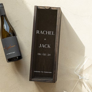 Engagement Couple Gift, Personalized Wine Bottle Box, Customized Wedding Couple Names Gift, Custom Engagement Present, Engraved Bottle Box image 7