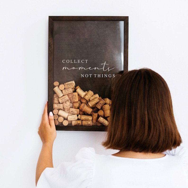 Wine Cork Collector, Collect Moments Not Things, Wood Memories Box Large Frame, Boho Decor, Wine Cork Display Box, Bohemian Home Wall Decor image 2