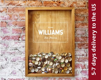 Beer Lover Christmas Gift For Him & Her, Custom Beer Cap Holder, Wooden Family Sign, Personalized Beer Caps Collector, Man Cave Wall Decor