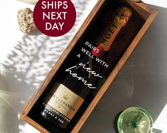 Realtor Closing Gift with Logo, Real Estate Gift, Customized Housewarming Gift, Personalized Home Owner Gift, New Home Gift, Wooden Wine Box