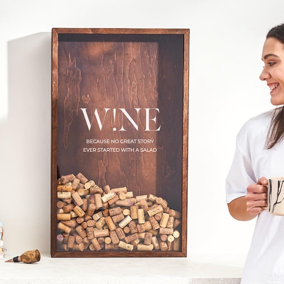 Wine Lover Gift for Him/Her, Handmade Wine Cork Collector, Wooden Wine Sign, Wine Cork Display Box, Wine Bar Wall Decor, Wine Cork Saver