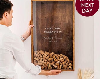 Wine Gift Personalized, Custom Wedding Gift for Couple, Anniversary Gift for Parents, Rustic Wood Wine Cork Holder, Family Name Sign