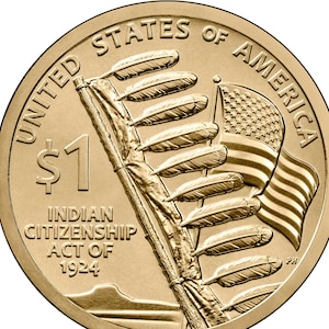 2024  D-P, Native American Golden Dollar Coin-1924 Indian Citizenship Act, Uncirculated, Mint Condition, Direct from Mint Roll.