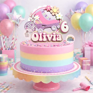 Retro Roller Skating Cake Topper: Groovy Party Decoration