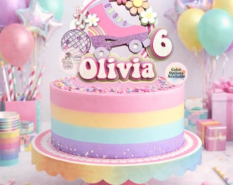 Roller Skating Cake Topper: Groovy Party Decoration, Retro Skate Topper
