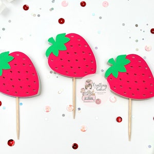 Strawberry Toppers | Strawberry Cupcakes | Berry Cupcakes | Strawberries | Strawberry Birthday | 12 Count