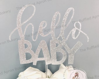 Hello Baby Cake Topper | Baby Shower Topper | Card Stock Glitter Topper | Cake Topper