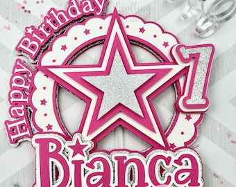 Pink Star Cake Topper: Birthday Party Decoration