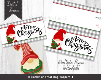 Gnome Christmas Cookie Bag Toppers: Holiday Treat Bags (Digital File)