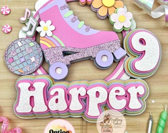Roller Skating Cake Topper: Groovy Party Decoration, Retro Skate Topper