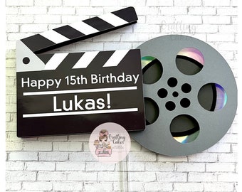 Movie Night Cake Topper: Clapboard & Reel Decoration