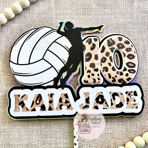 Leopard Print Volleyball Cake Topper | Name & Age Birthday | Volleyball Birthday Cake