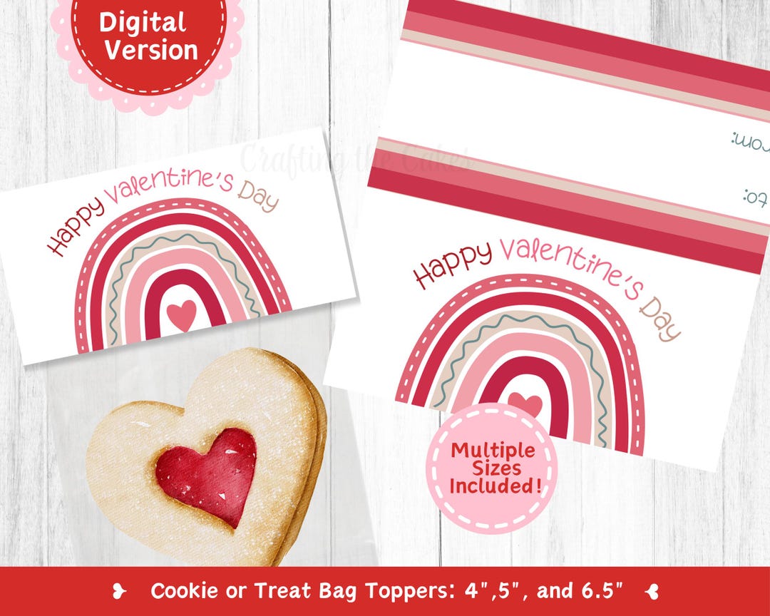 Valentine's Day Cookie Bag Toppers, Printable Treat Bag Labels (digital ...