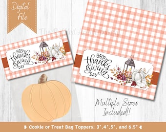 Thanksgiving Cookie Bag Toppers, Printable Treat Bag Labels (Digital File)