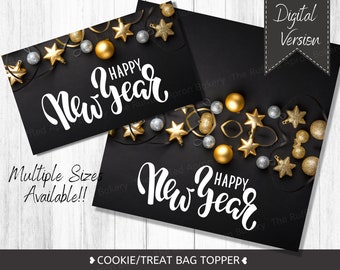 Happy New Year Cookie Bag Toppers: Holiday Treat Bags (Digital File)