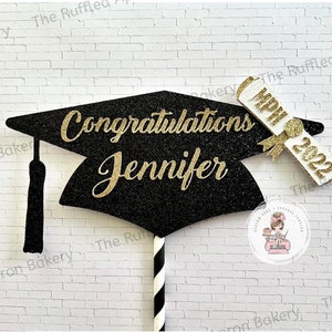 Congratulations Grad Cake Topper | Custom Graduation Cake Topper | Grad Cap Cake Topper | Custom Name, School Initials & Year