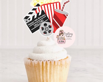 Movie Night Cupcake Toppers: Popcorn & Clapboard (12 Count)