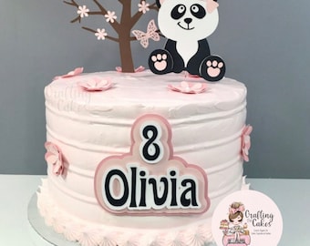 Personalized Panda Birthday Cake Topper: Panda Bear & Tree