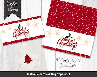 Merry Christmas Cookie Bag Toppers | Holiday Treat Bags (Digital File)
