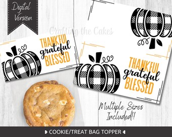 Thanksgiving Cookie Bag Toppers: Thankful Pumpkin Design (Digital File)