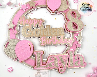 Golden Birthday Cake Topper: Glitter Party Decoration