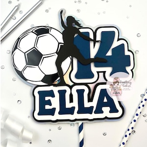 Girls Soccer Cake Topper | Name & Age Birthday | Soccer Birthday Cake | Personalized Cake Topper