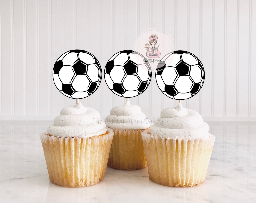Soccer Ball Cupcake Toppers Soccer Cupcakes Soccer Themed Etsy