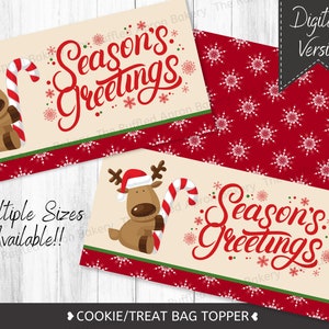 Season&#39;s Greeting Reindeer Cookie Bag Toppers | Cookie Bag Toppers | Treat Bag Toppers | Christmas Treats | Holiday Goodie Bags
