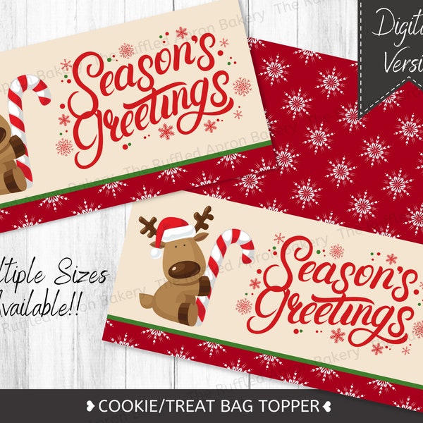 Season's Greeting Reindeer Cookie Bag Toppers | Cookie Bag Toppers | Treat Bag Toppers | Christmas Treats | Holiday Goodie Bags