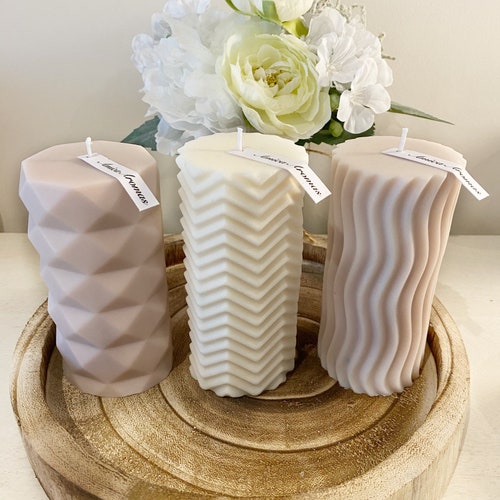 Tall Geo Pillar Candles/decoratice Candles/handmade/soy Wax. Etsy UK