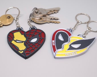 Ironman/Spiderman Keychain Magnetic - 3D Printed Deadpool Best Friends Heart Keychain Necklace as shown in Deadpool and Wolverine