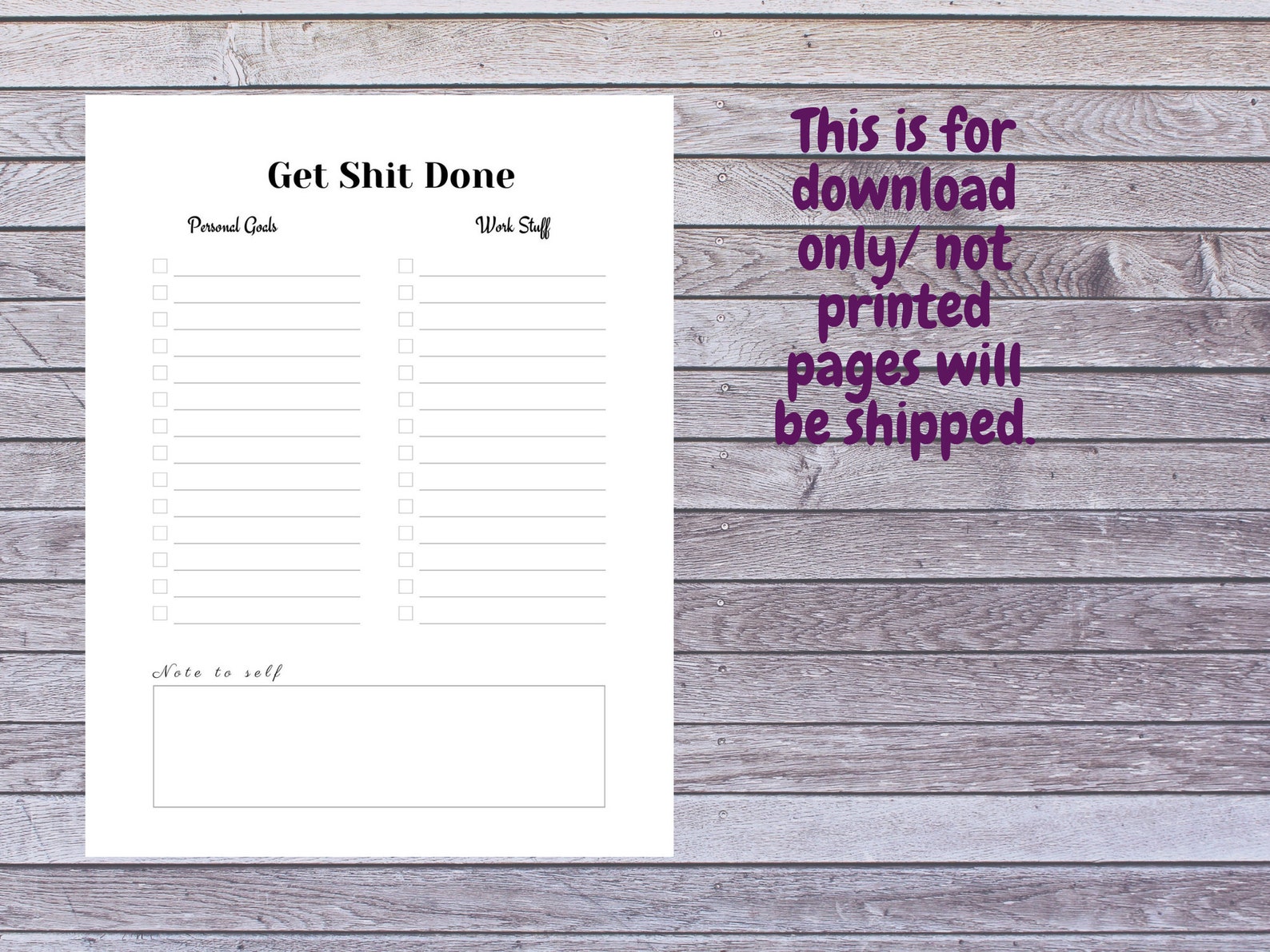 GET SHIT Done To Do List PRINTABLE Daily or weekly Check list | Etsy