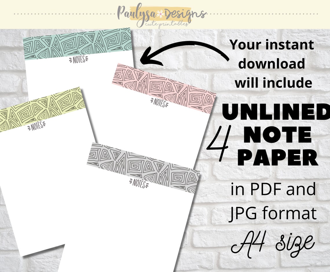 Notes page printable lined note paper lined notepad Unlined Etsy