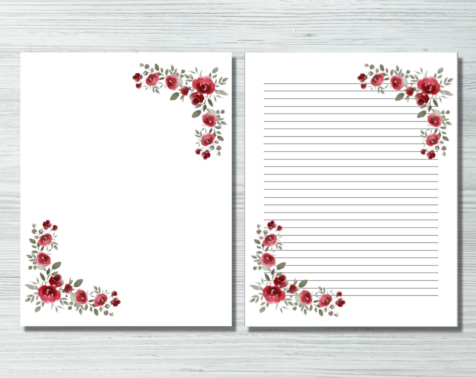 Rose Bouquet Printable Stationery Floral Writing Paper Etsy