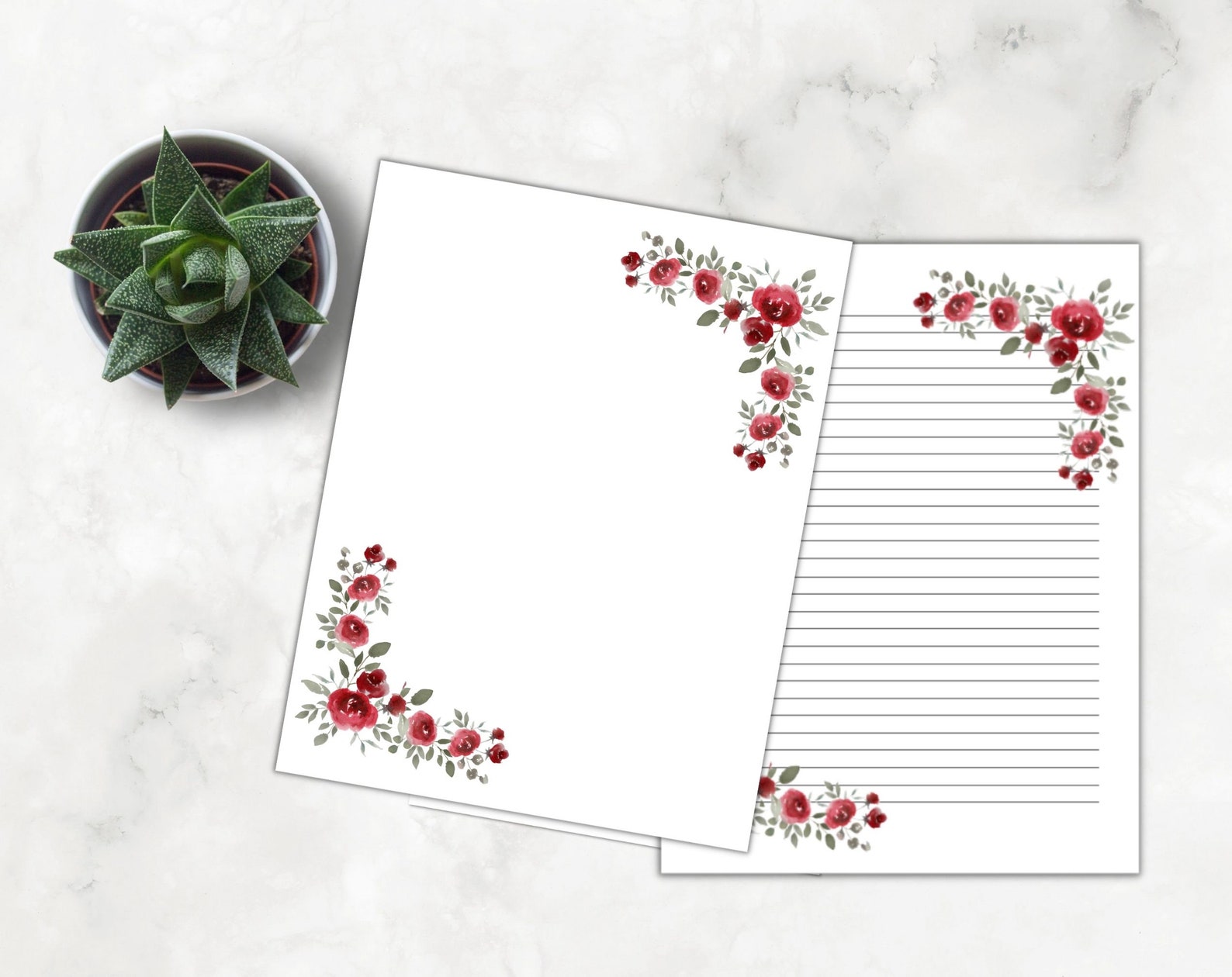 Rose Bouquet Printable Stationery Floral Writing Paper Etsy