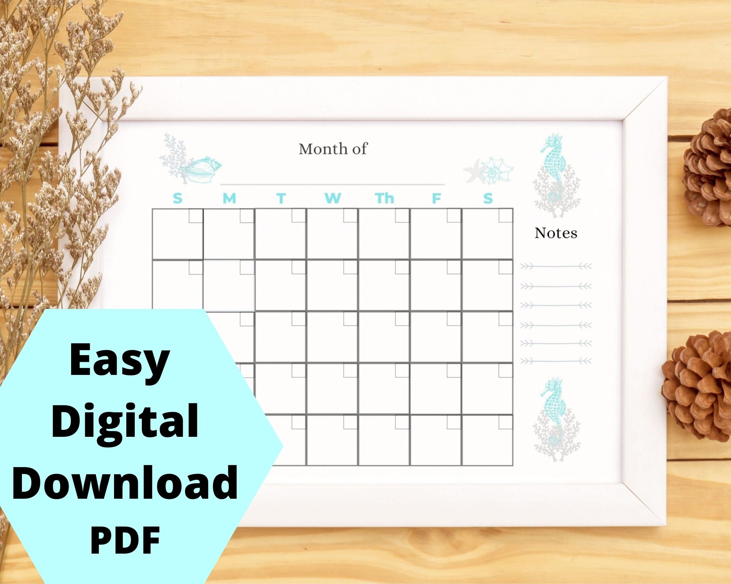 Calendar template one month calendar template digital | Etsy