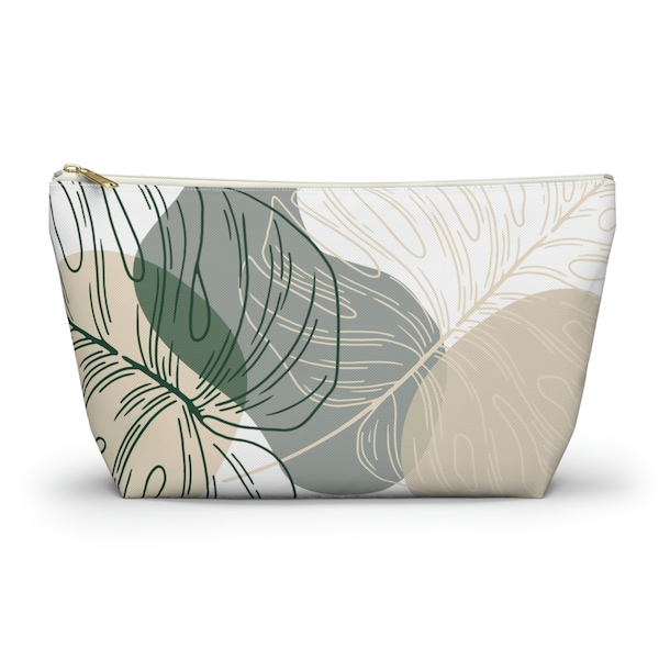 Monstera Line Art Accessory Pouch w T-bottom, Monstera Design Makeup Bag, Monstera Travel Bag