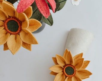 Sunflower napkin ring, felt flowers