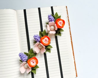 Bookmark, Felt Flower Bookmark, Gift for Book Lovers, Book Band, Floral Bookmark, Elastic Book Band, Planner Swag, Office Supplies