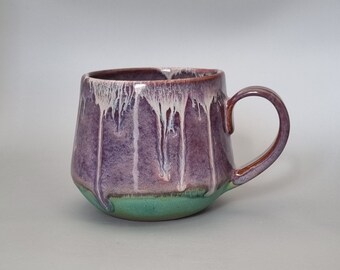 Purple and Green Handmade Pottery Mug With Handle