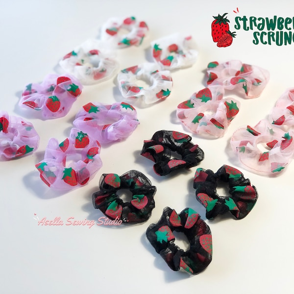 Kids Strawberry Scrunchies | Tulle Scrunchies, Mini Scrunchies, Chiffon Scrunchies, Kids Accessory, Kids Scrunchies Set - Limited Edition